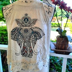 RUE21 Keyhole Elephant Crocheted Lace High Neck Tank